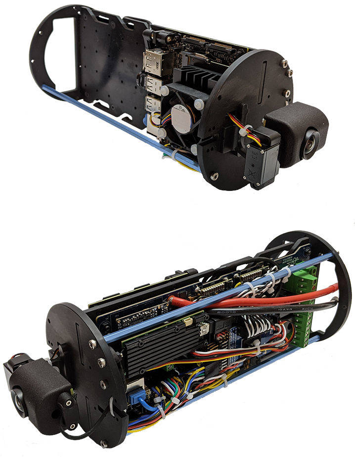 Left and right picture of mechanical/electronics integrated together to fit in a tube